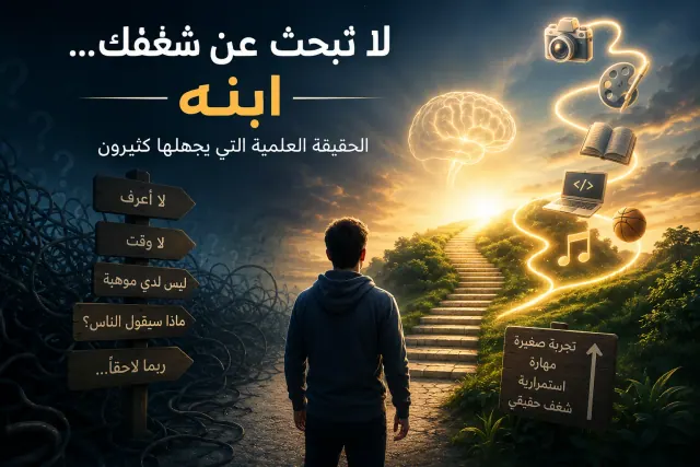 شخص يسير بين مسارات ترمز إلى بناء الاهتمام والمهارة